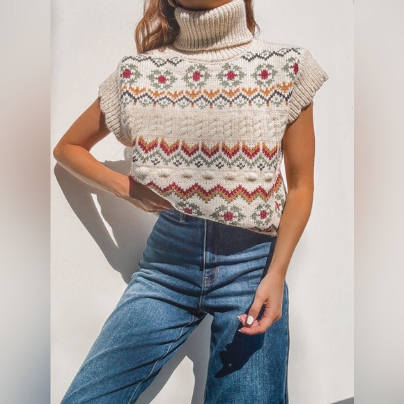 🤍VINTAGE PATTERN TURTLENECK KNITTED TOP - Picture 3 of 9